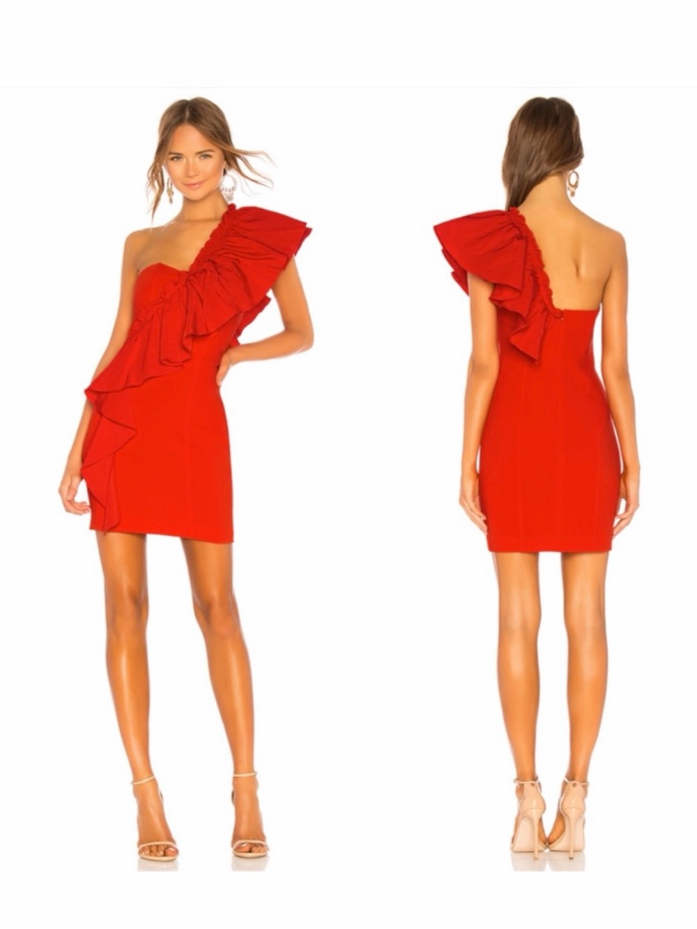 Cinq a Sept One-Shoulder Adrie Dress red grenadine Adria 6 ruffle party
